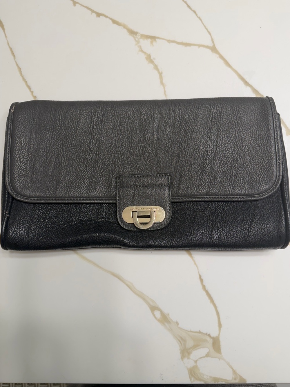 French connection Black Leather Clutch with Gold-Tone Hardware